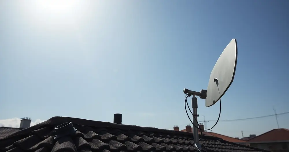 antena digital de televisão no telhado de casa em bairro residencial